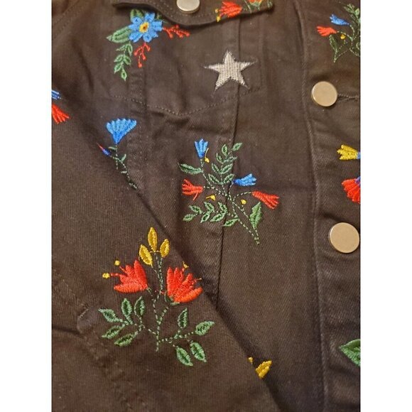Lifted Anchors Rialto Jacket Black Denim Mens Small Embroidered Flowers Hearts - Picture 2 of 11